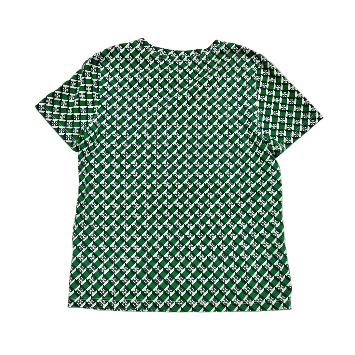 Top Short Sleeve Designer By Tory Burch In Green & White, Size: M