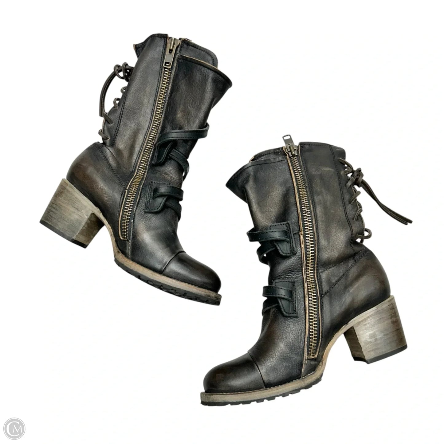 Boots Mid-calf Heels By Freebird In Brown & Black, Size: 9