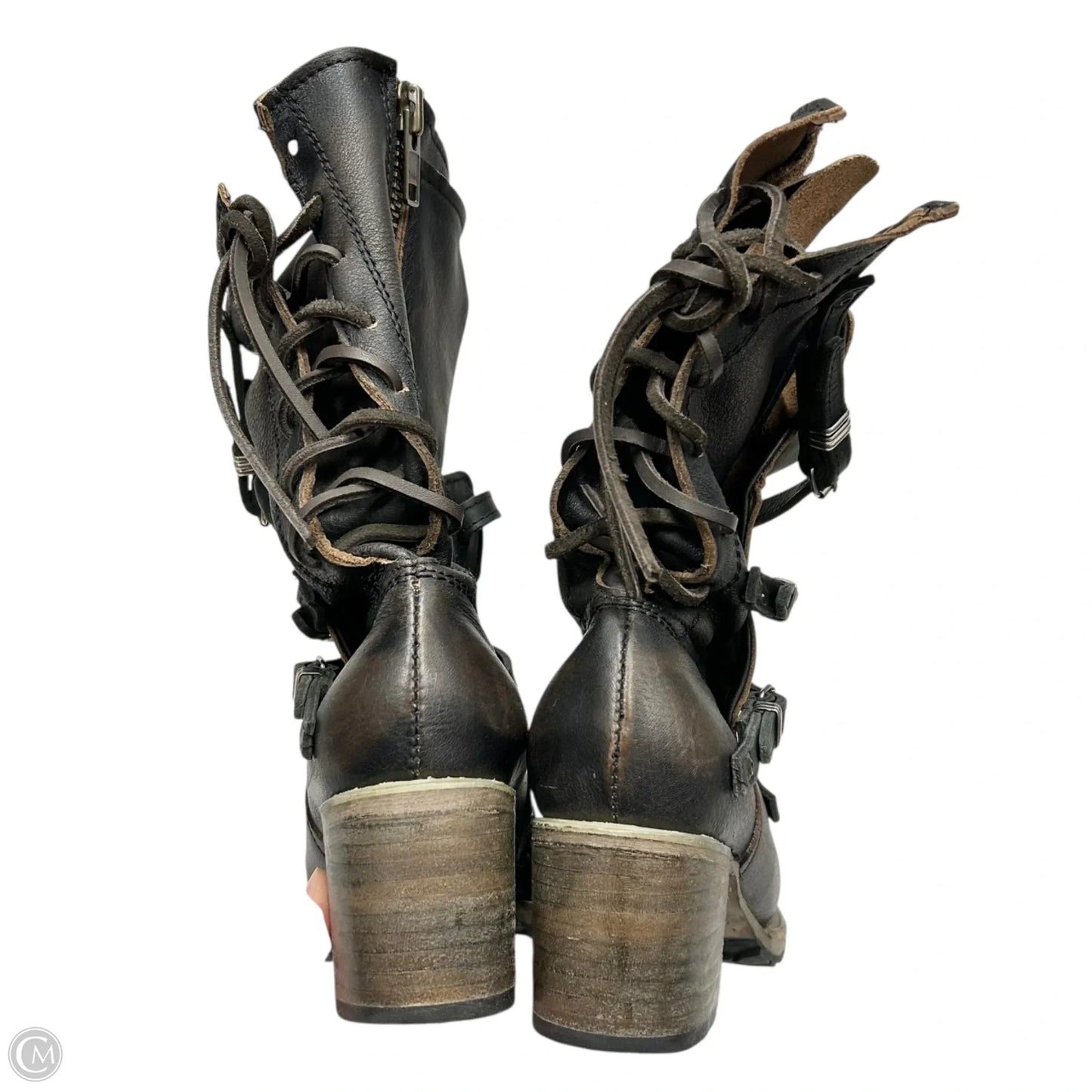 Boots Mid-calf Heels By Freebird In Brown & Black, Size: 9