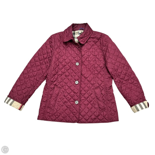 Jacket Luxury Designer By Burberry In Maroon, Size: L