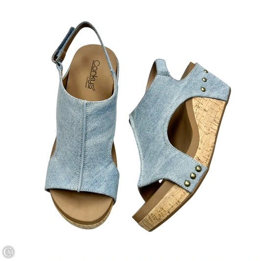 Sandals Heels Wedge By Corkys In Blue Denim, Size: 11