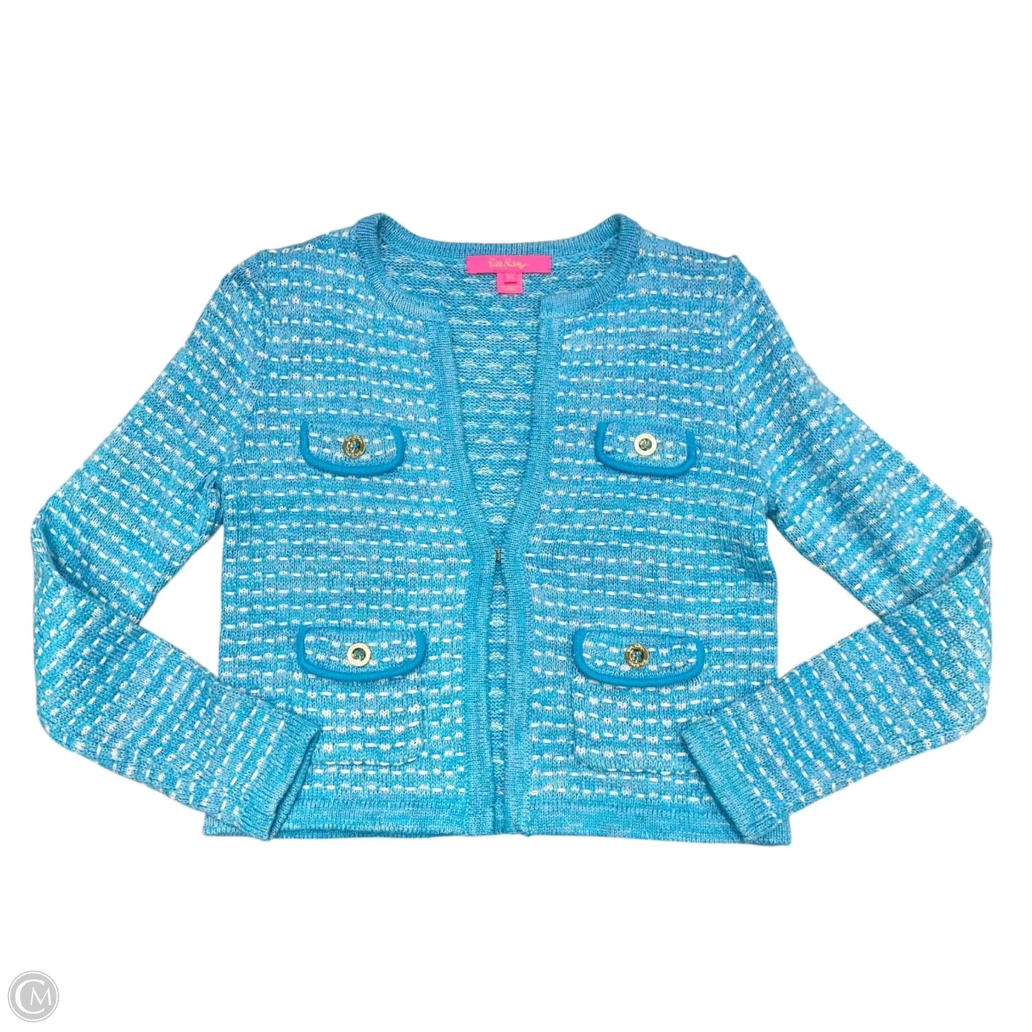 Sweater Cardigan Designer By Lilly Pulitzer In Blue & White, Size: Xs