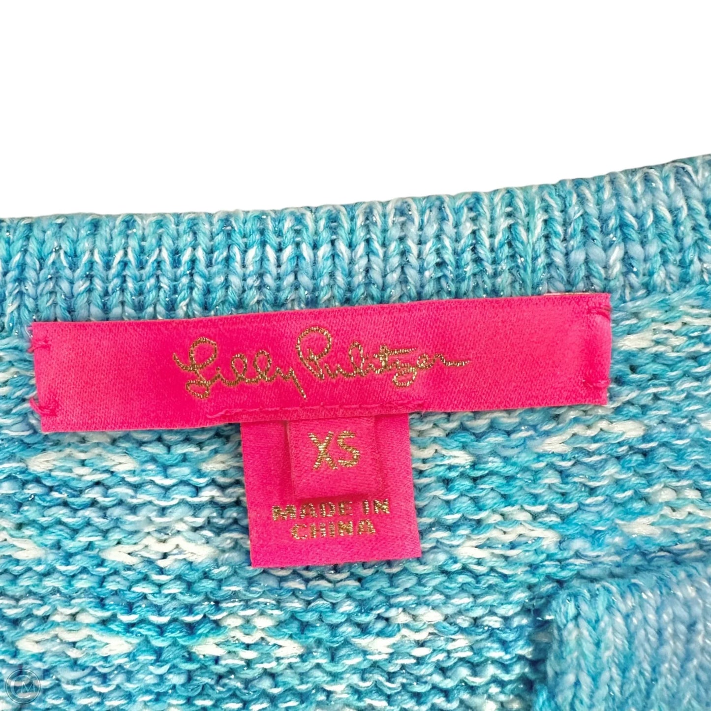 Sweater Cardigan Designer By Lilly Pulitzer In Blue & White, Size: Xs