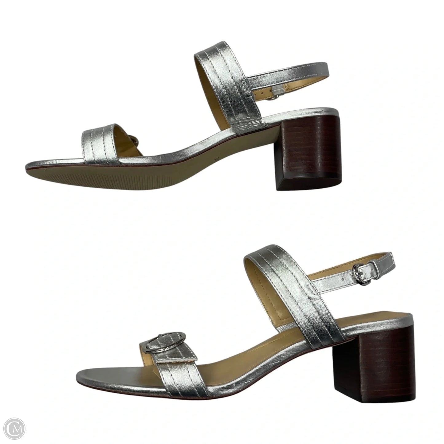 Sandals Heels Block By Talbots In Silver & Tan, Size: 10
