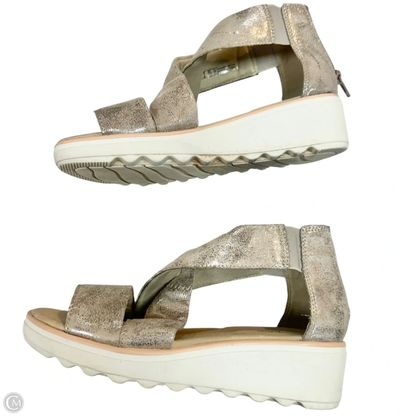 Sandals Heels Wedge By Clarks In Silver, Size: 7