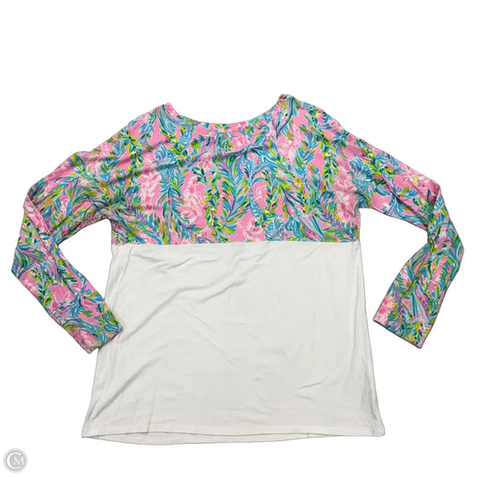 Top Long Sleeve Designer By Lilly Pulitzer In Pink & White, Size: M