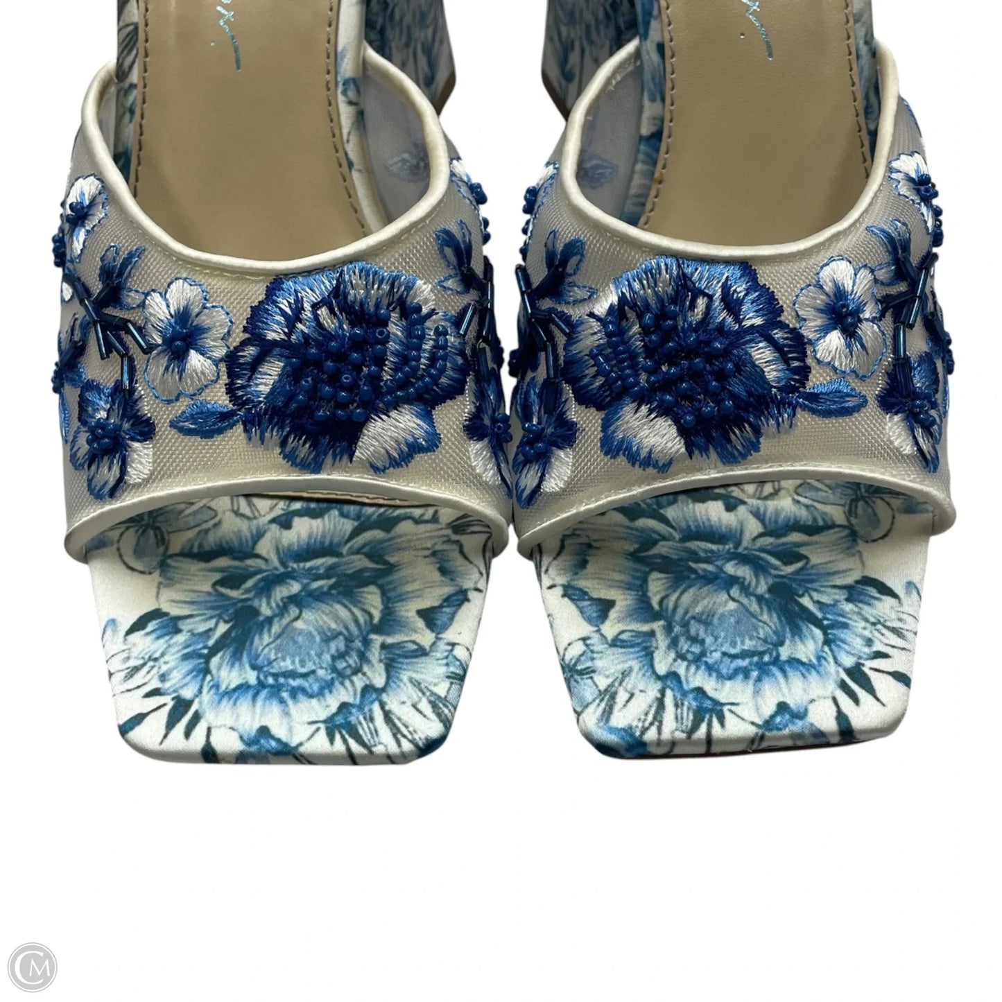 Sandals Heels Block By Betsey Johnson In Blue & White, Size: 8