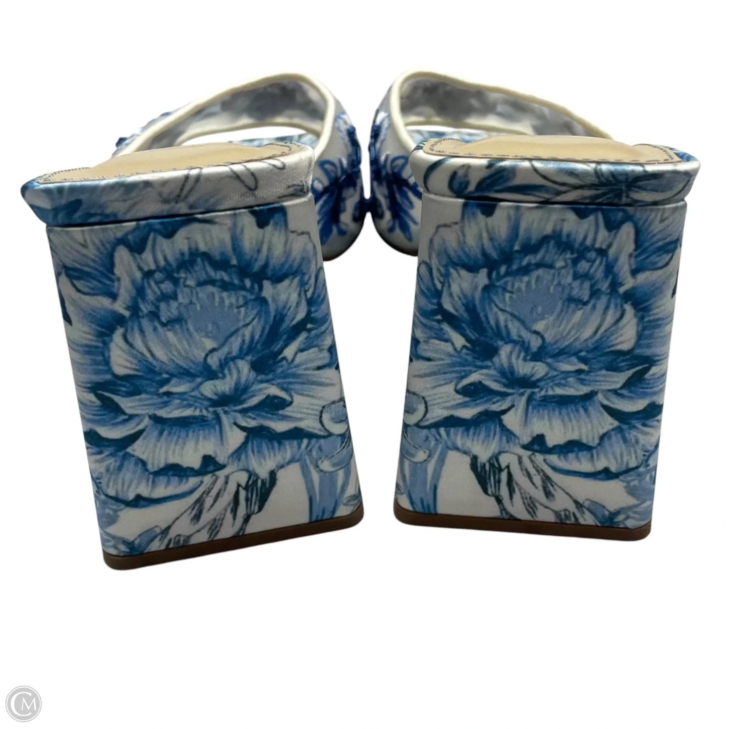 Sandals Heels Block By Betsey Johnson In Blue & White, Size: 8