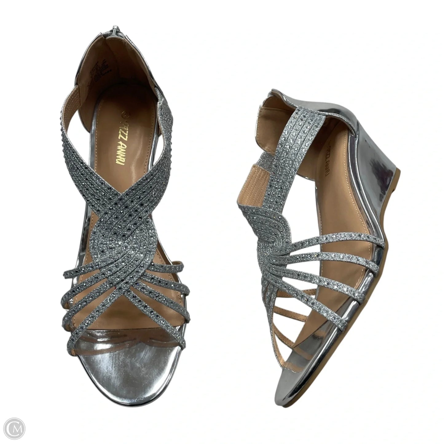 Sandals Heels Wedge By Cme In Silver, Size: 9
