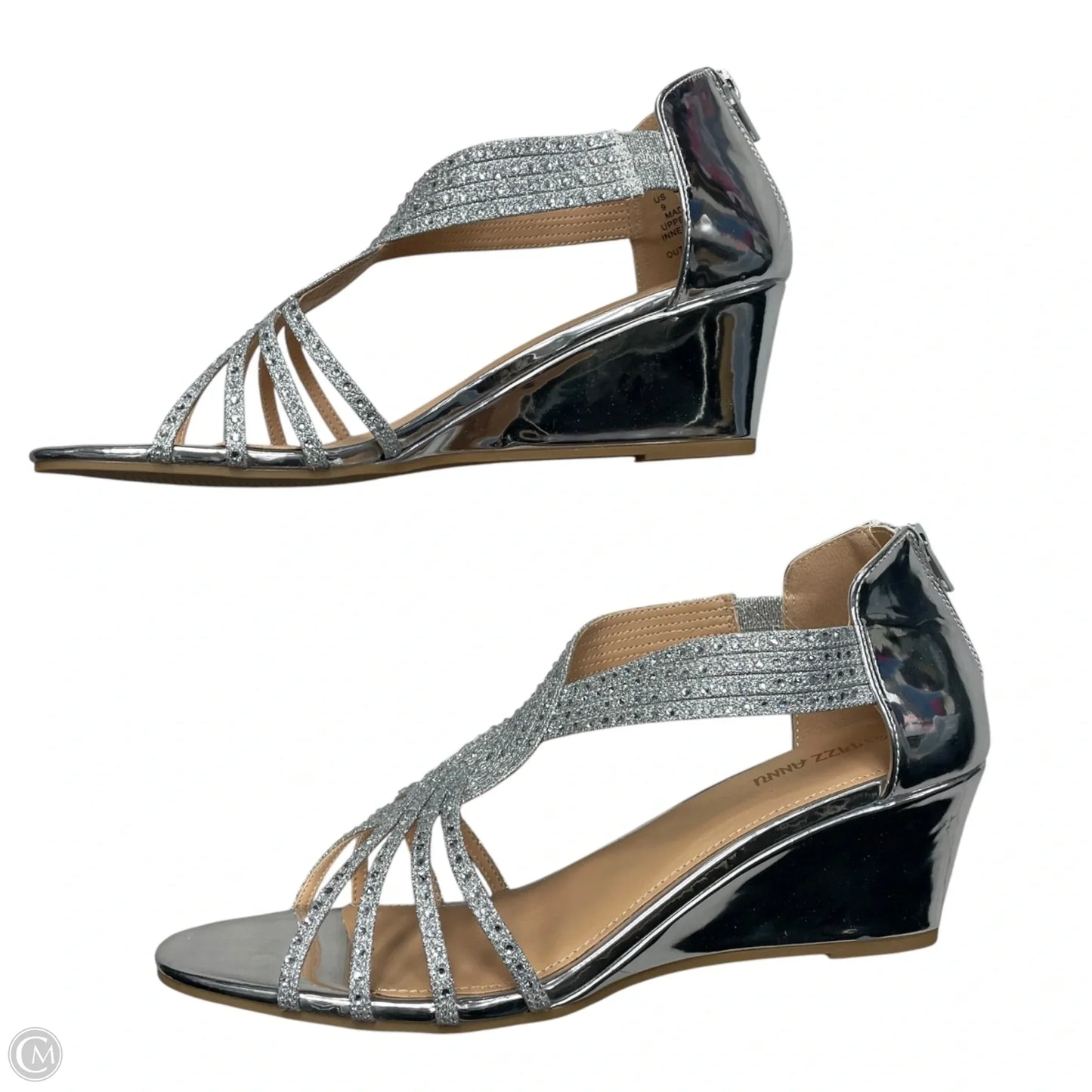 Sandals Heels Wedge By Cme In Silver, Size: 9