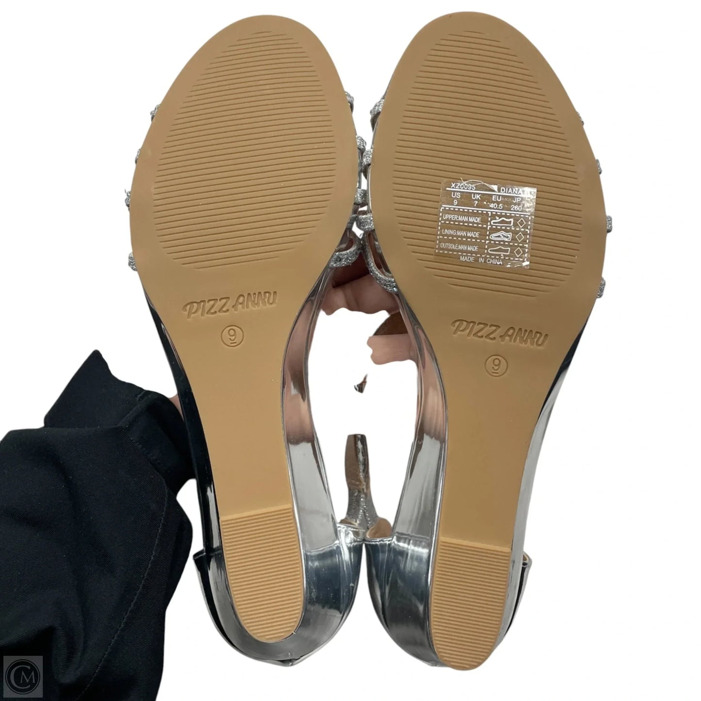 Sandals Heels Wedge By Cme In Silver, Size: 9