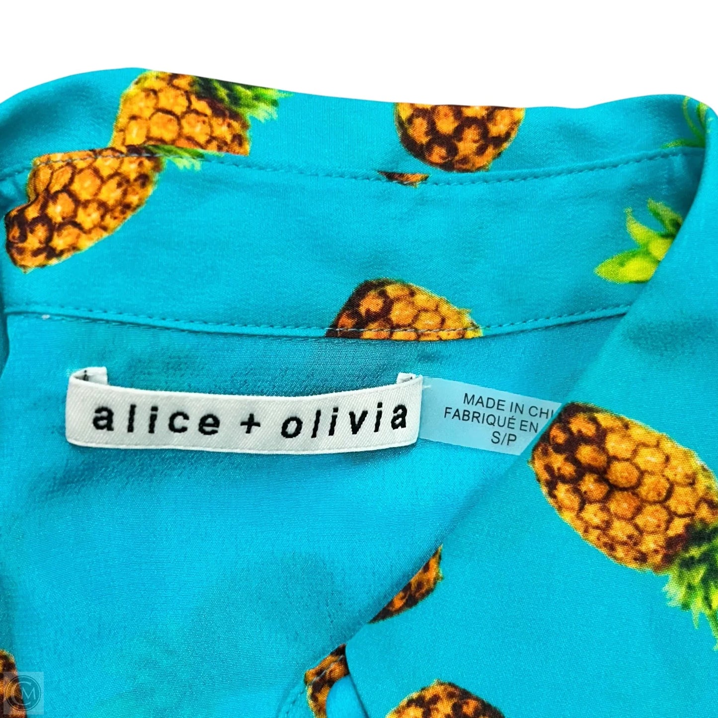 Top Short Sleeve Designer By Alice + Olivia In Blue & Yellow, Size: S
