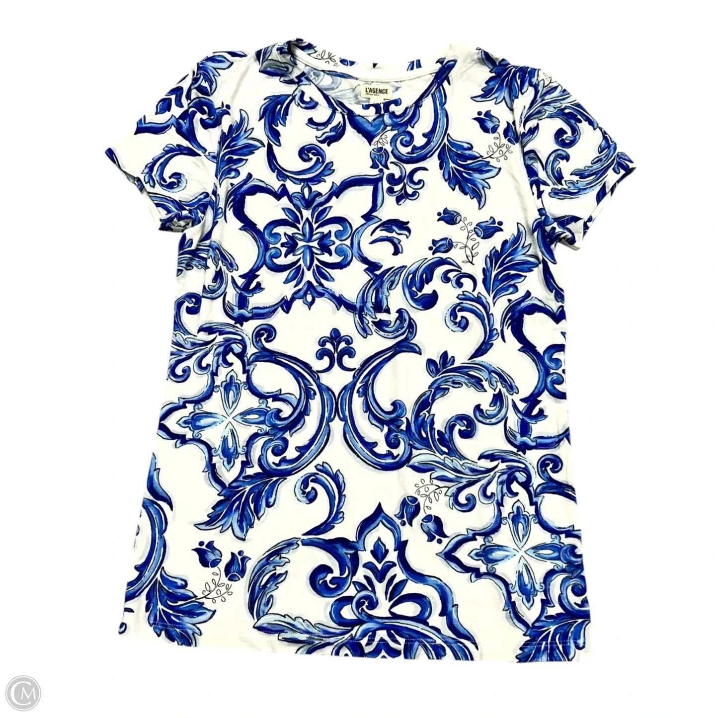 Top Short Sleeve By L Agence In Blue & White, Size: S