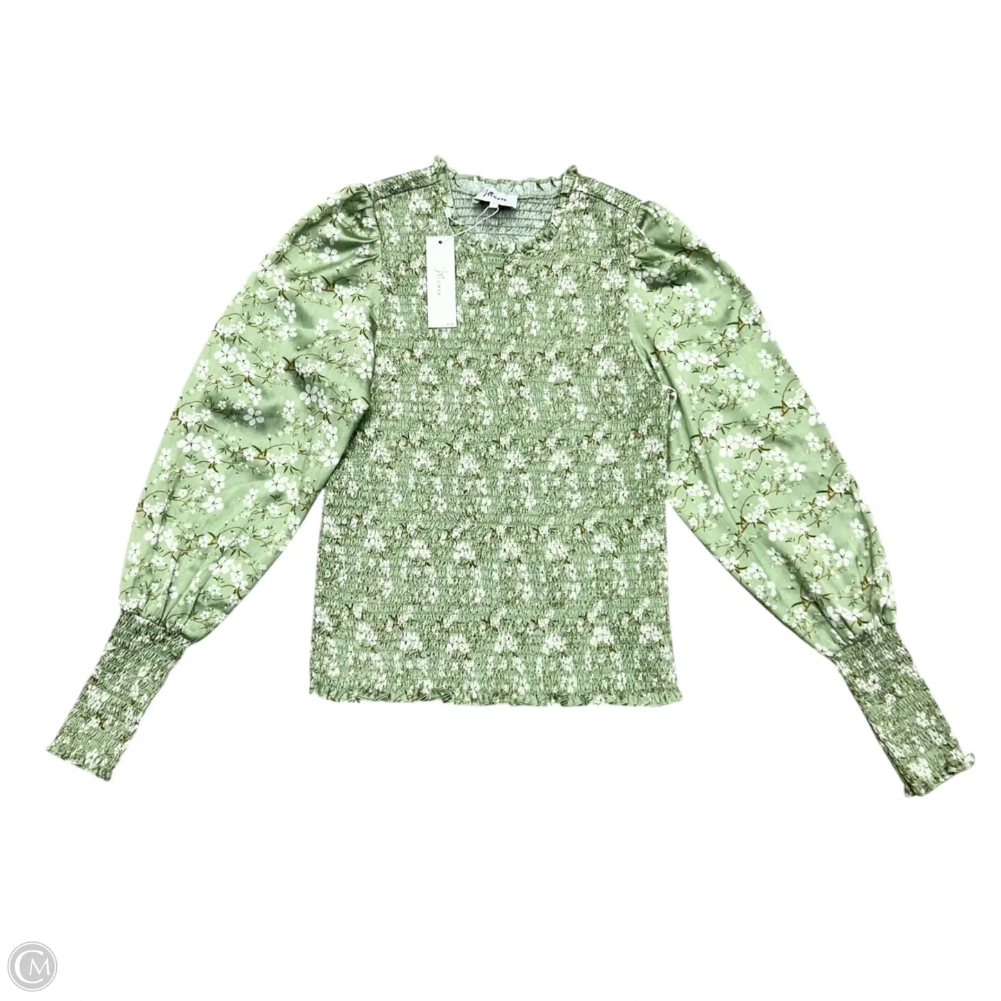 Top Long Sleeve By J Flower In Green & White, Size: S