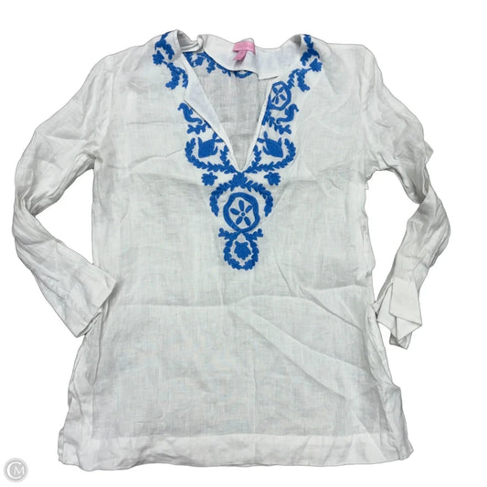 Top Long Sleeve Designer By Lilly Pulitzer In Blue & White, Size: Xs
