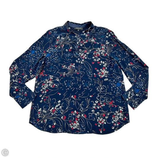 Top Long Sleeve Designer By Lafayette 148 In Navy, Size: Xl