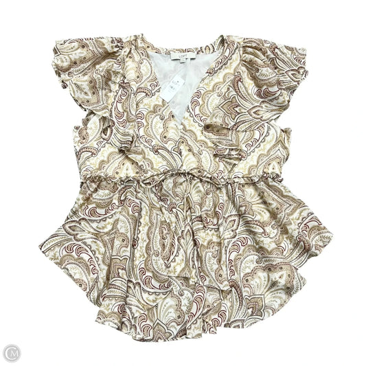 Top Short Sleeve By Loft In Tan & Cream, Size: Xxl