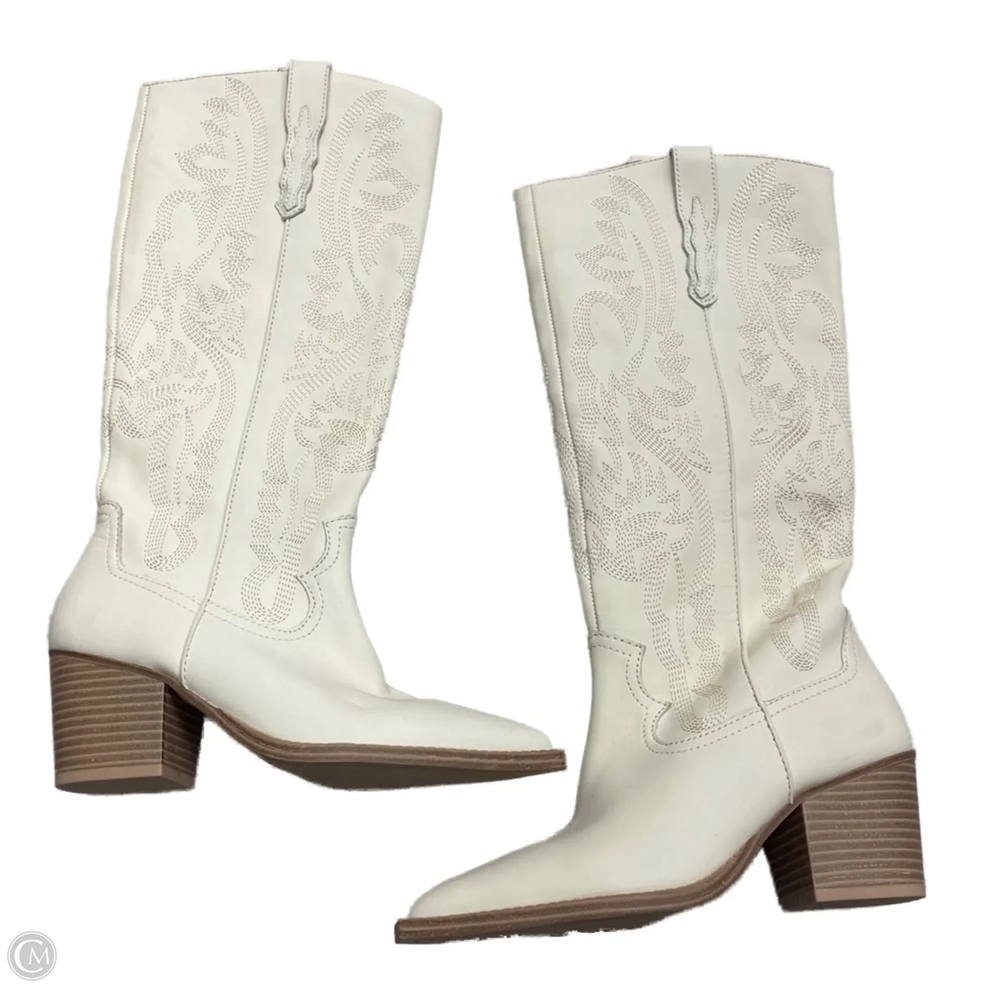 Boots Mid-calf Heels By Crown Vintage In Cream, Size: 6