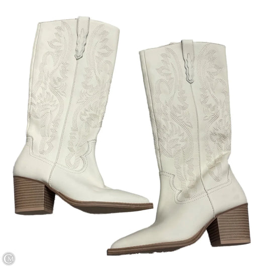 Boots Mid-calf Heels By Crown Vintage In Cream, Size: 6