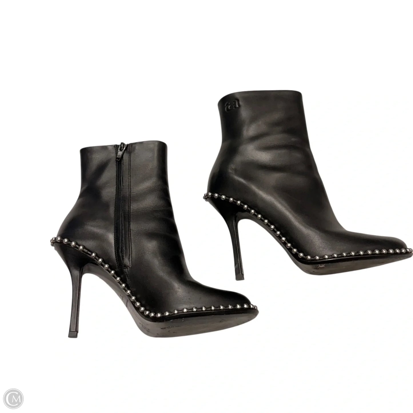 Boots Luxury Designer By Alexander Wang In Black & Silver, Size: 6.5