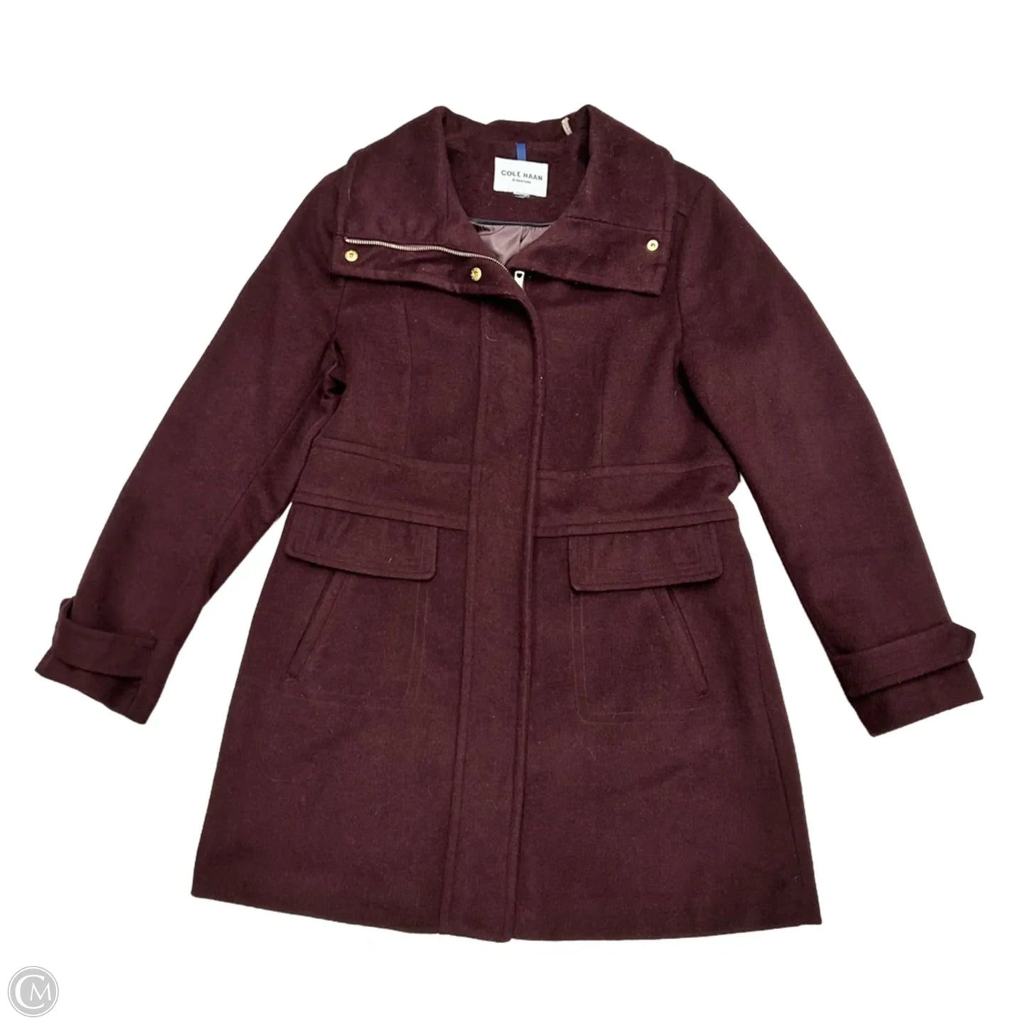 Coat Peacoat By Cole-haan In Maroon, Size: M