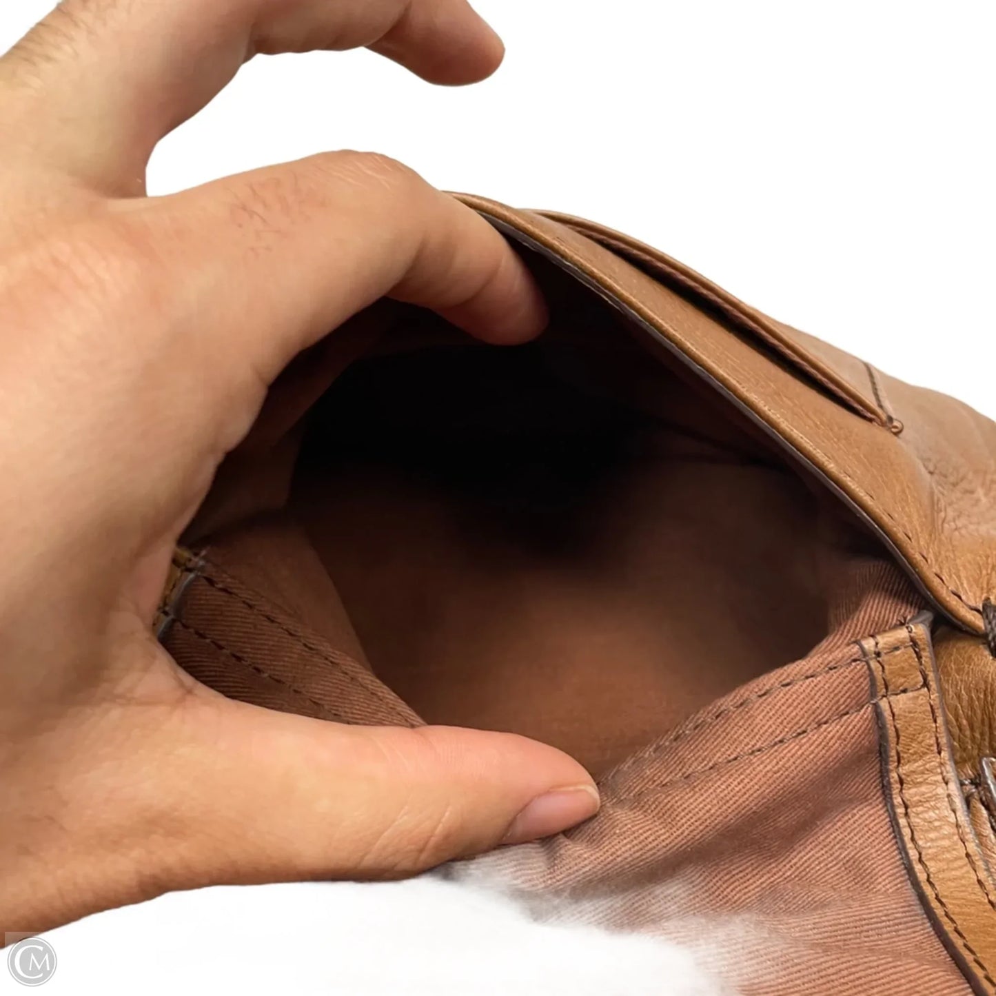 Handbag Leather By Fossil, Size: Medium