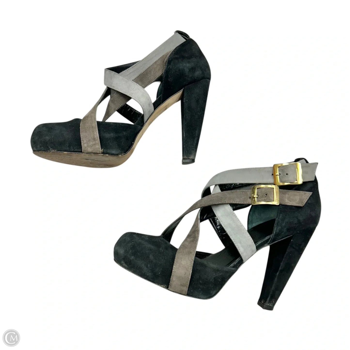 Sandals Heels Block By Loeffler Randall In Black & Grey, Size: 8
