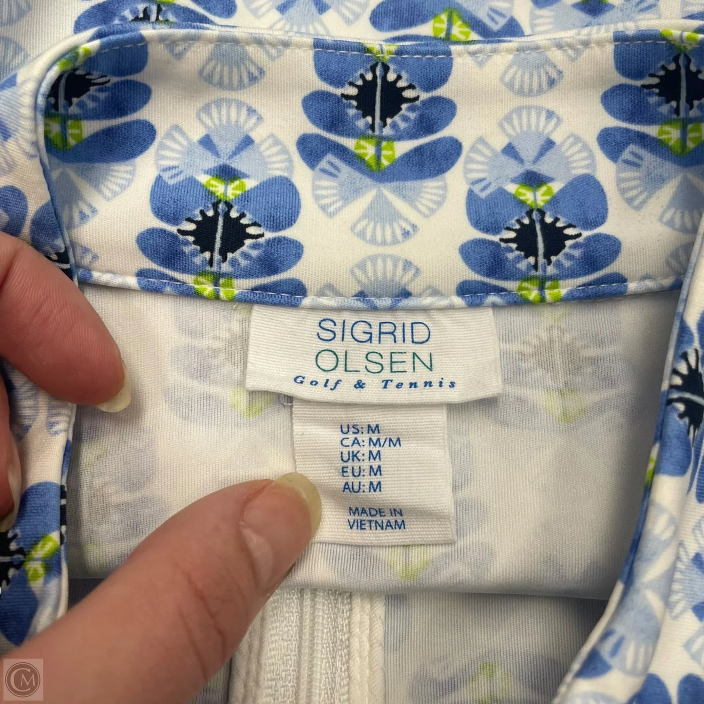 Athletic Top Long Sleeve Collar By Sigrid Olsen In Blue & White, Size: M