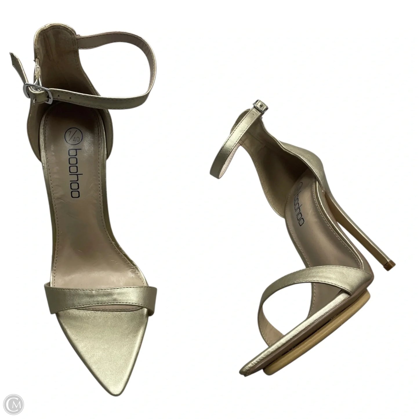 Sandals Heels Stiletto By Boohoo Boutique In Gold, Size: 9