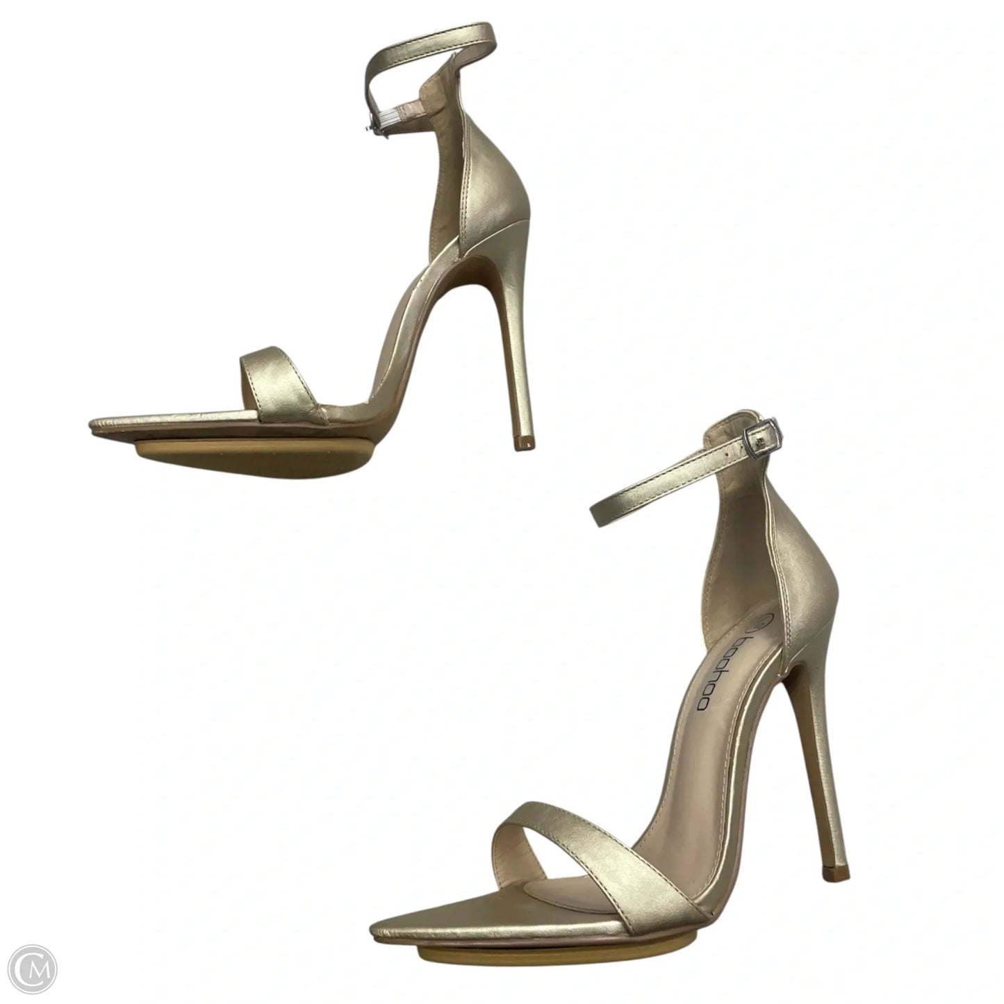 Sandals Heels Stiletto By Boohoo Boutique In Gold, Size: 9