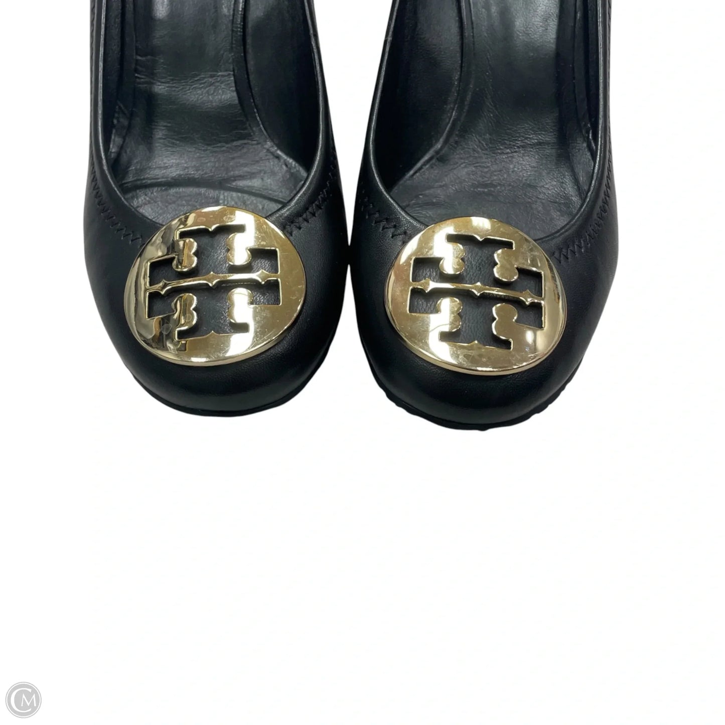 Shoes Designer By Tory Burch In Black & Gold, Size: 7
