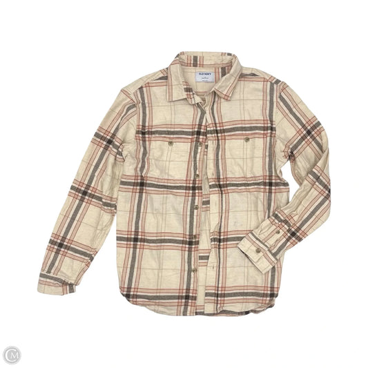 Blouse Long Sleeve By Old Navy In Plaid Pattern, Size: M