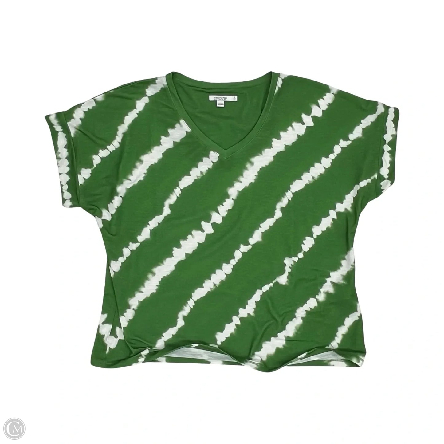 Top Short Sleeve By Chicos In Green & White, Size: L