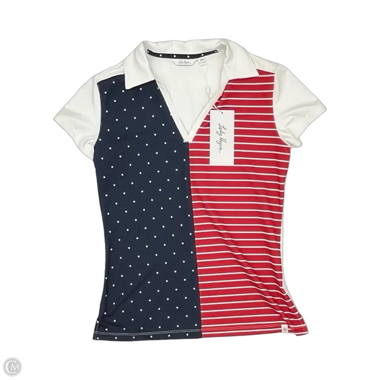 Athletic Top Short Sleeve By Lady Hagen In Blue Red & White, Size: Xs
