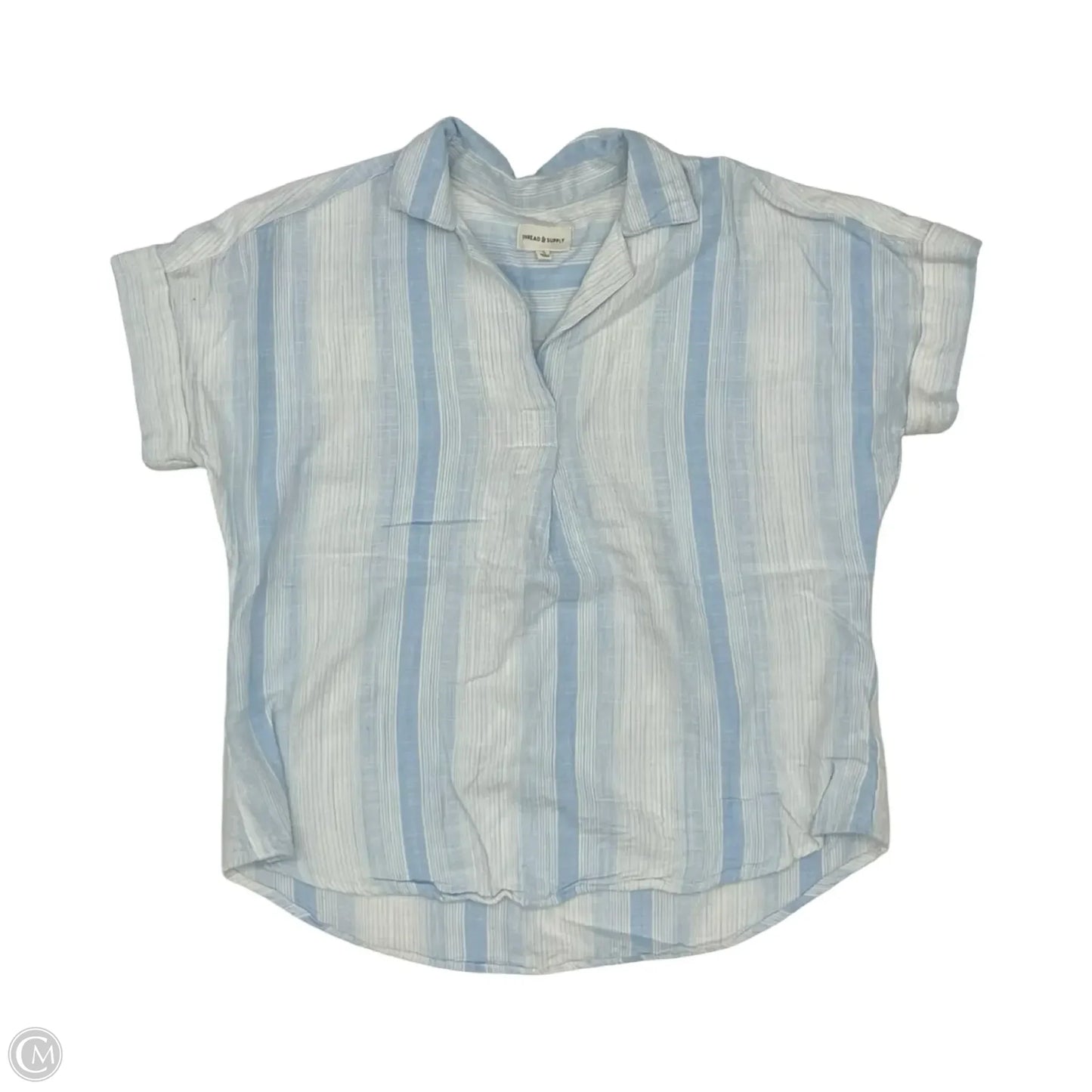 Blouse Short Sleeve By Thread And Supply In Blue & White, Size: S