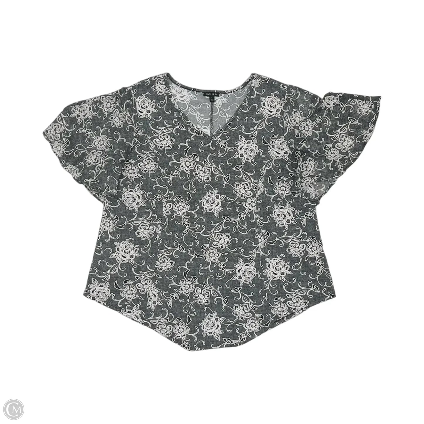 Blouse Short Sleeve By Sami & Jo In Grey & White, Size: L