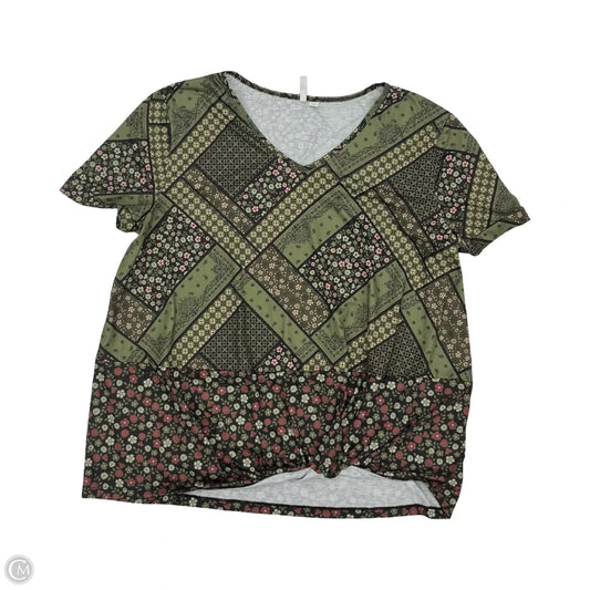 Top Short Sleeve By Cato In Green & Tan, Size: Xl