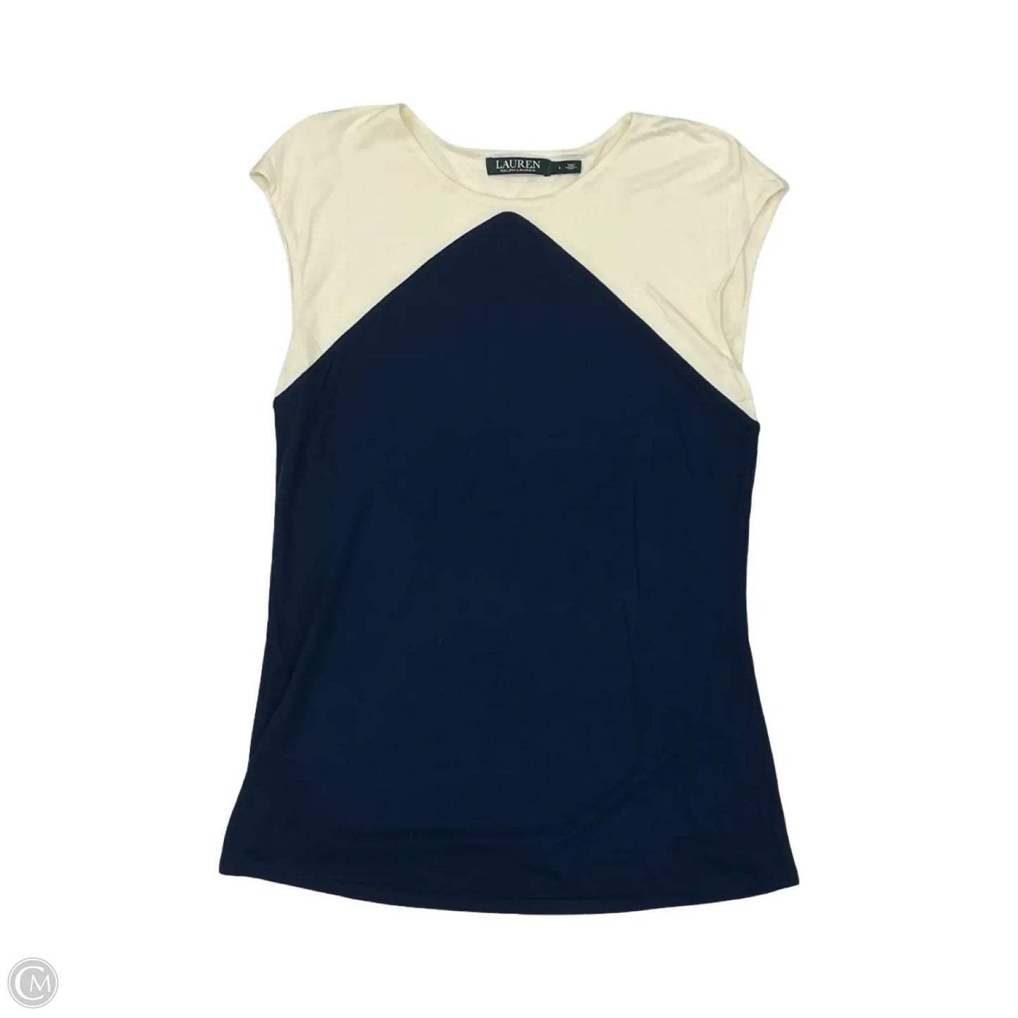Top Short Sleeve By Lauren By Ralph Lauren In Blue & Cream, Size: L