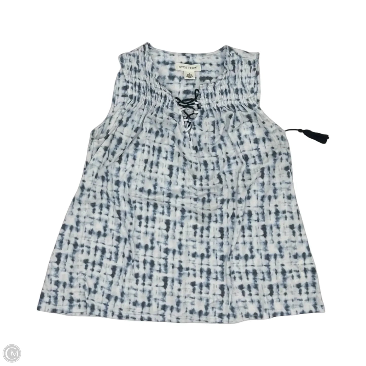 Blouse Sleeveless By Skyes The Limit In Blue & White, Size: L