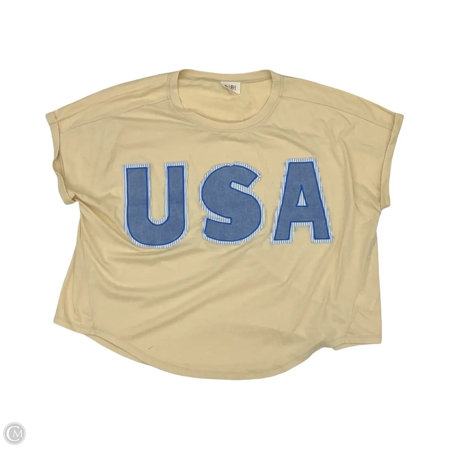 Top Short Sleeve By Bibi In Blue & Cream, Size: L