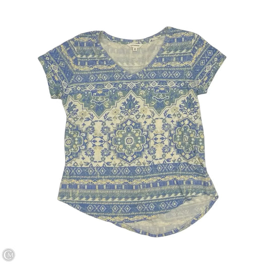 Top Short Sleeve By Lucky Brand In Blue & Cream, Size: M