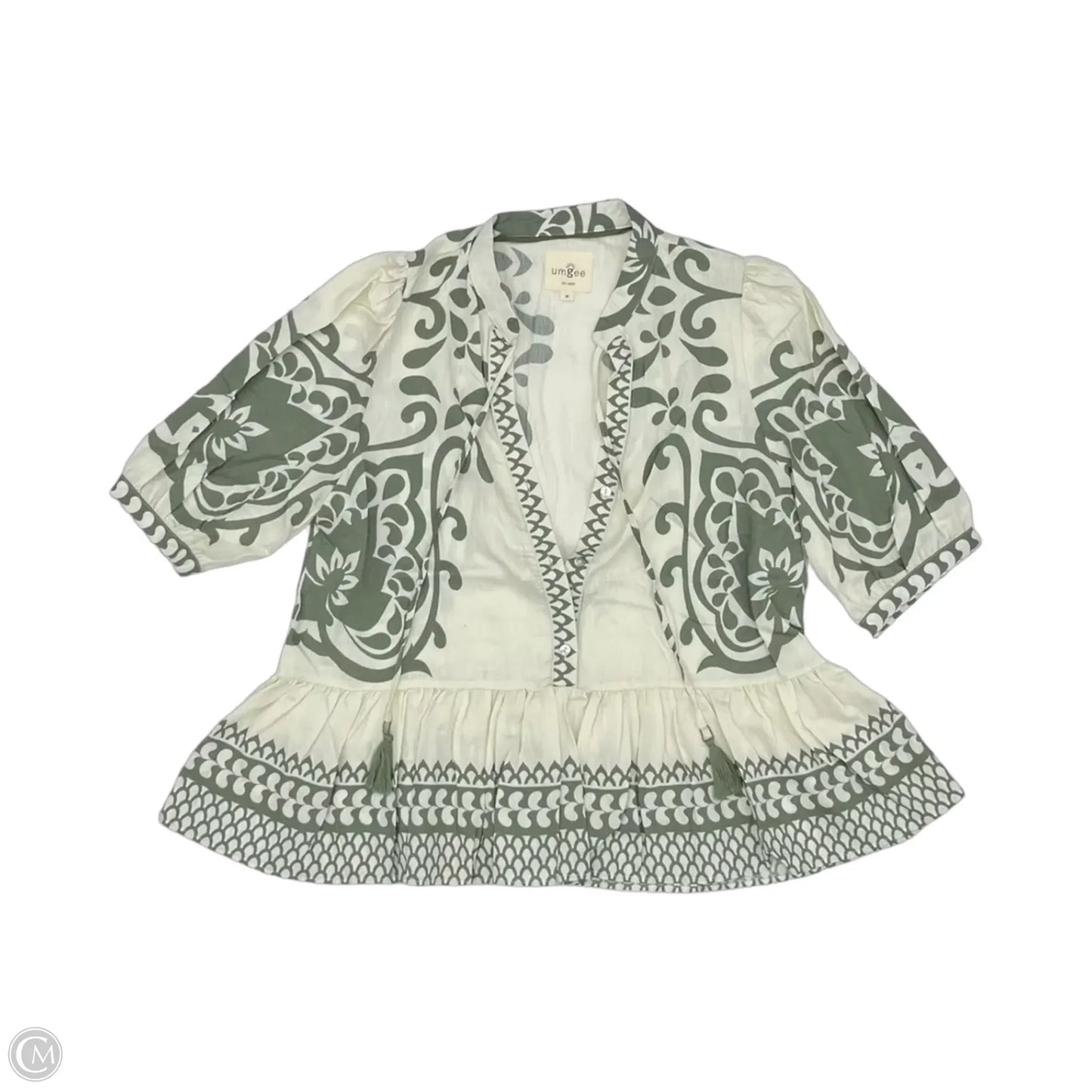 Blouse Short Sleeve By Umgee In Cream & Green, Size: M