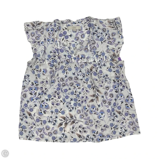 Blouse Short Sleeve By Loft In Blue & White, Size: Mp