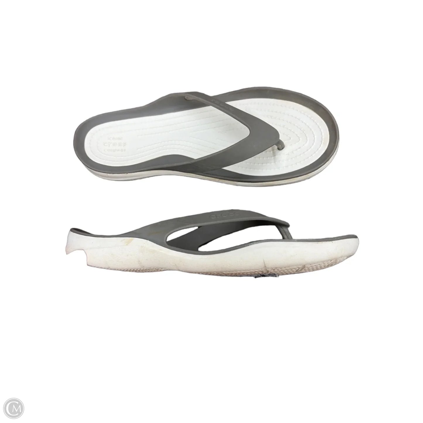 Sandals Flip Flops By Crocs In Grey, Size: 9