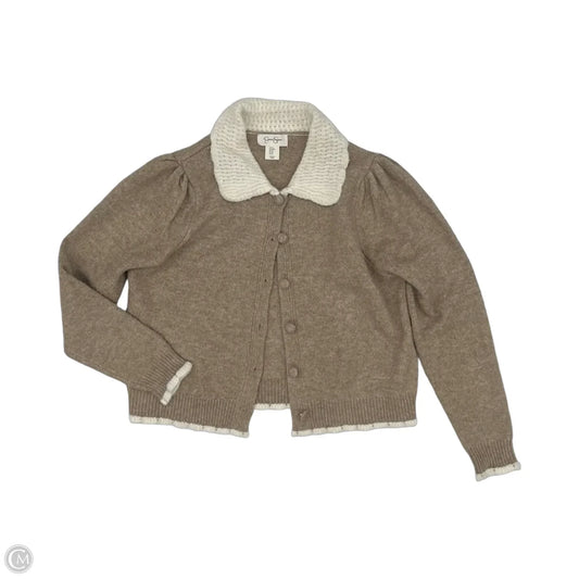 Sweater Cardigan By Jessica Simpson In Brown & Cream, Size: M