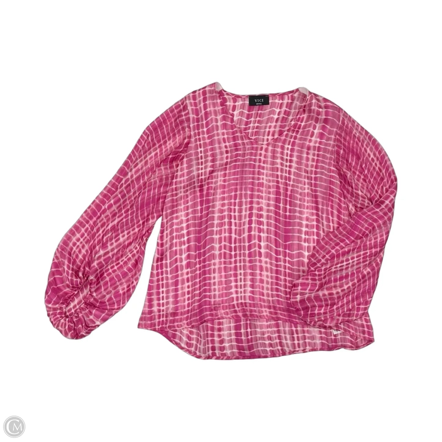 Blouse Long Sleeve By Vici In Pink & White, Size: S