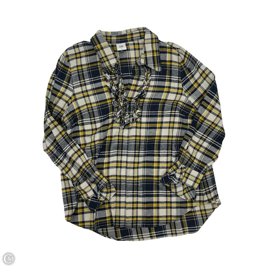 Top Long Sleeve By Cabi In Plaid Pattern, Size: L