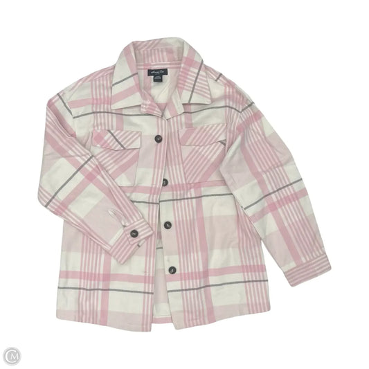 Jacket Shirt By Clothes Mentor In Grey & Pink, Size: L