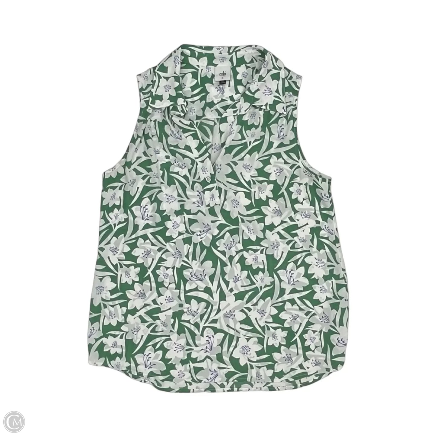 Blouse Sleeveless By Cabi In Green & White, Size: M