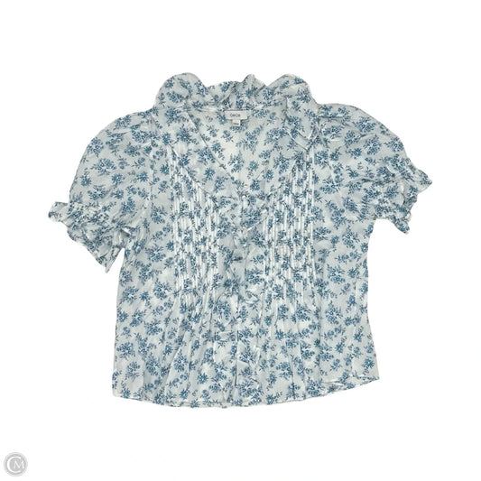Blouse Short Sleeve By Cece In Blue & White, Size: L